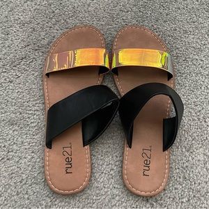 Pink and black sandals